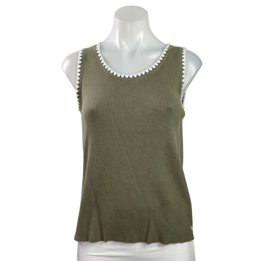 Scotch & Soda Women's Green Ribbed Knit Stitch Trim Sleeveless Tank Top Size M